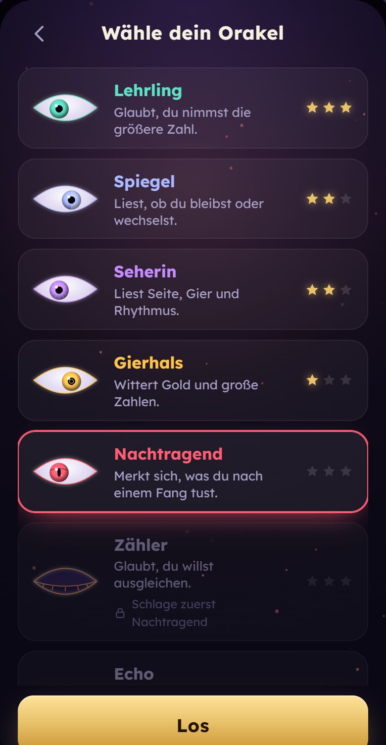 Liste der Orakel mit Namen und Beschreibung, etwa Lehrling, Spiegel, Seherin und Gierhals.