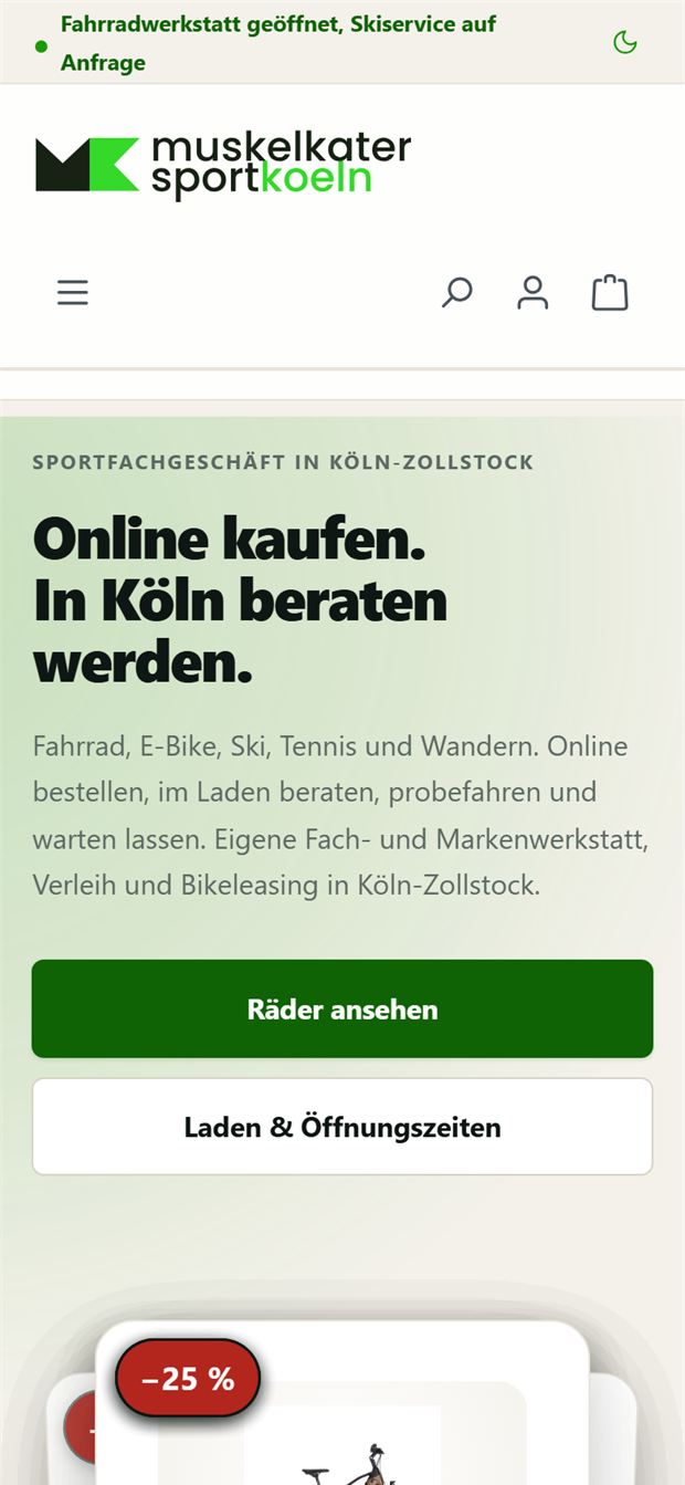 Startseite am Handy nach dem Umbau: Überschrift, kurzer Text und zwei große Schaltflächen.