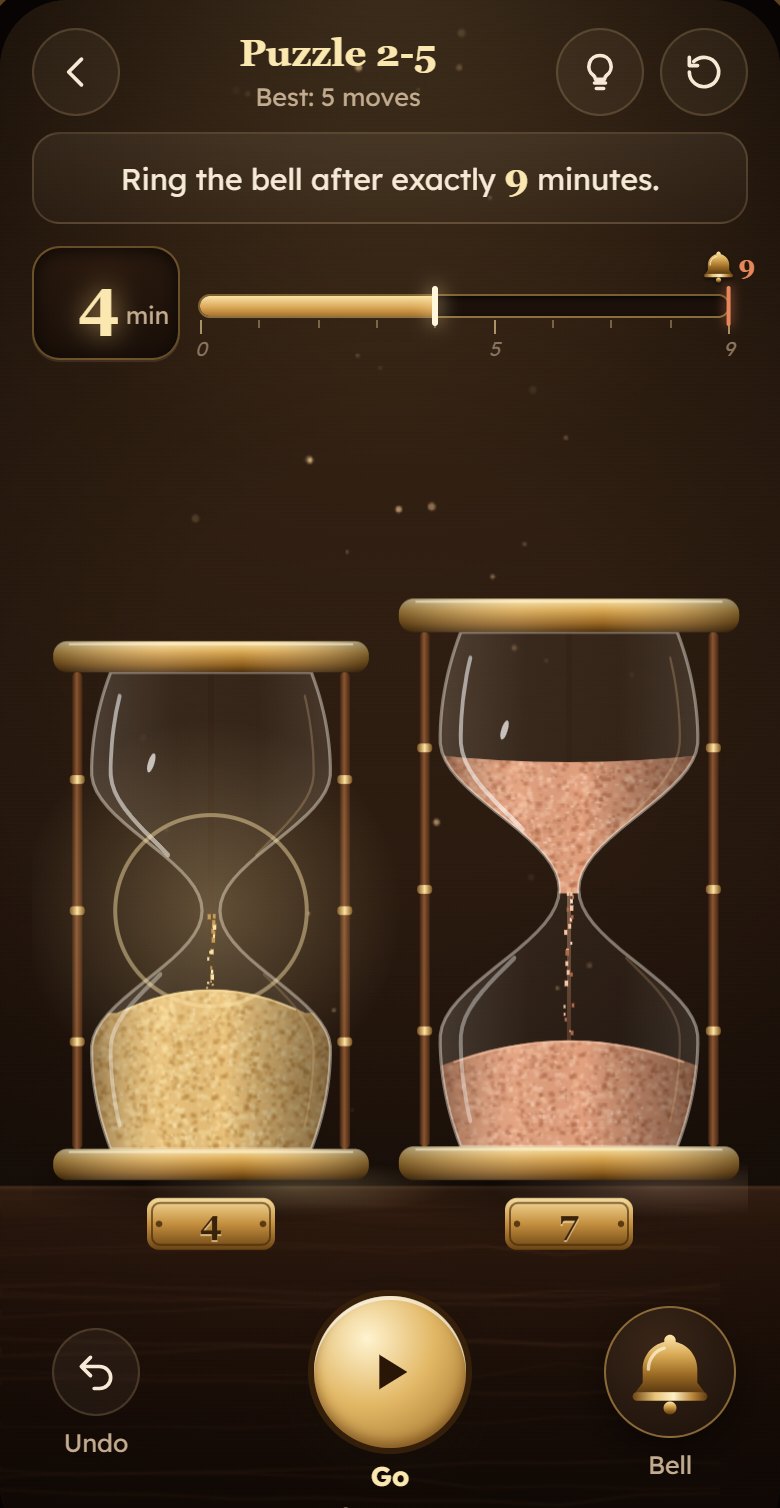 An hourglass has run out and time stands still. The left glass is being turned over.