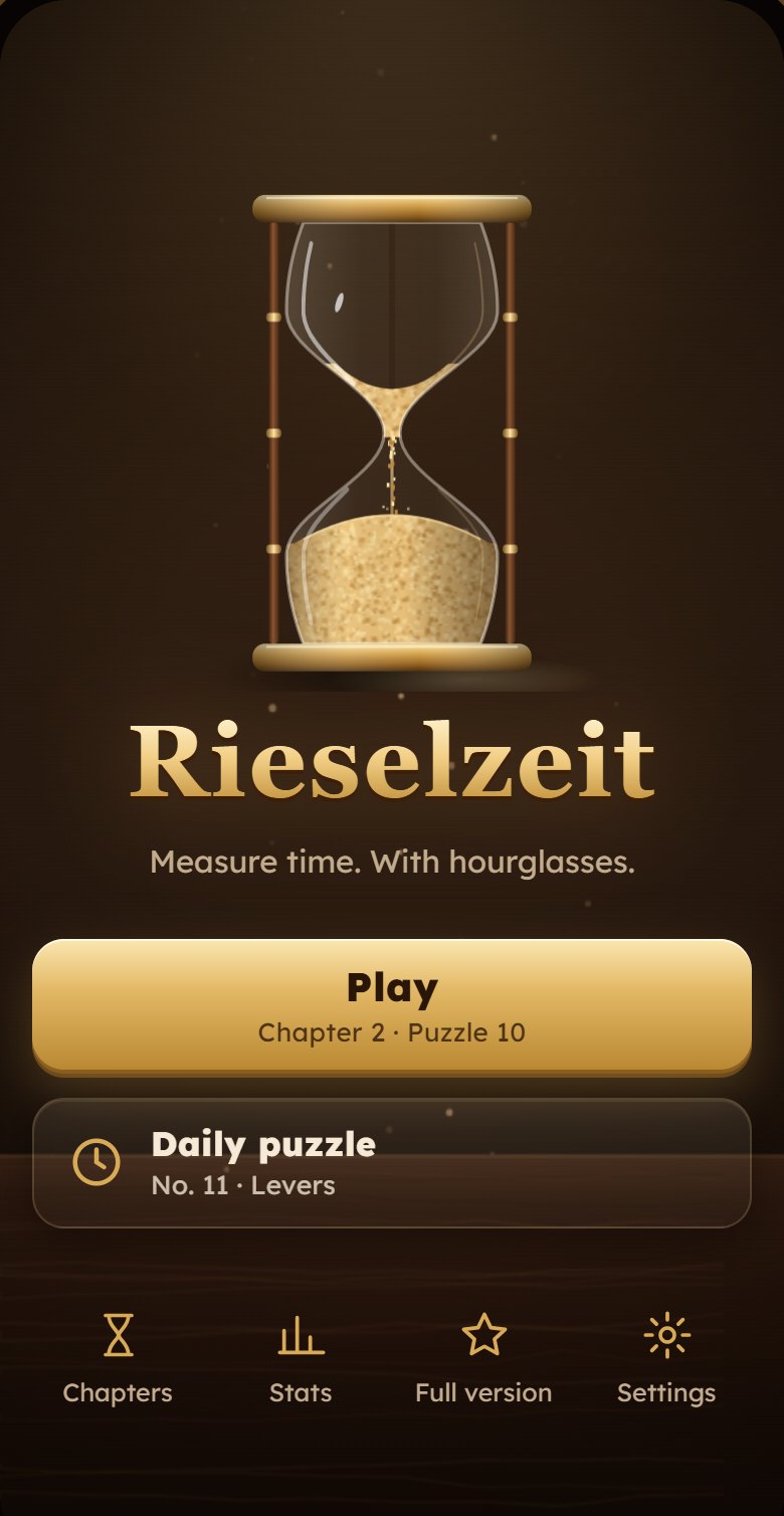 Start screen with a large hourglass, below it Play and the daily puzzle.